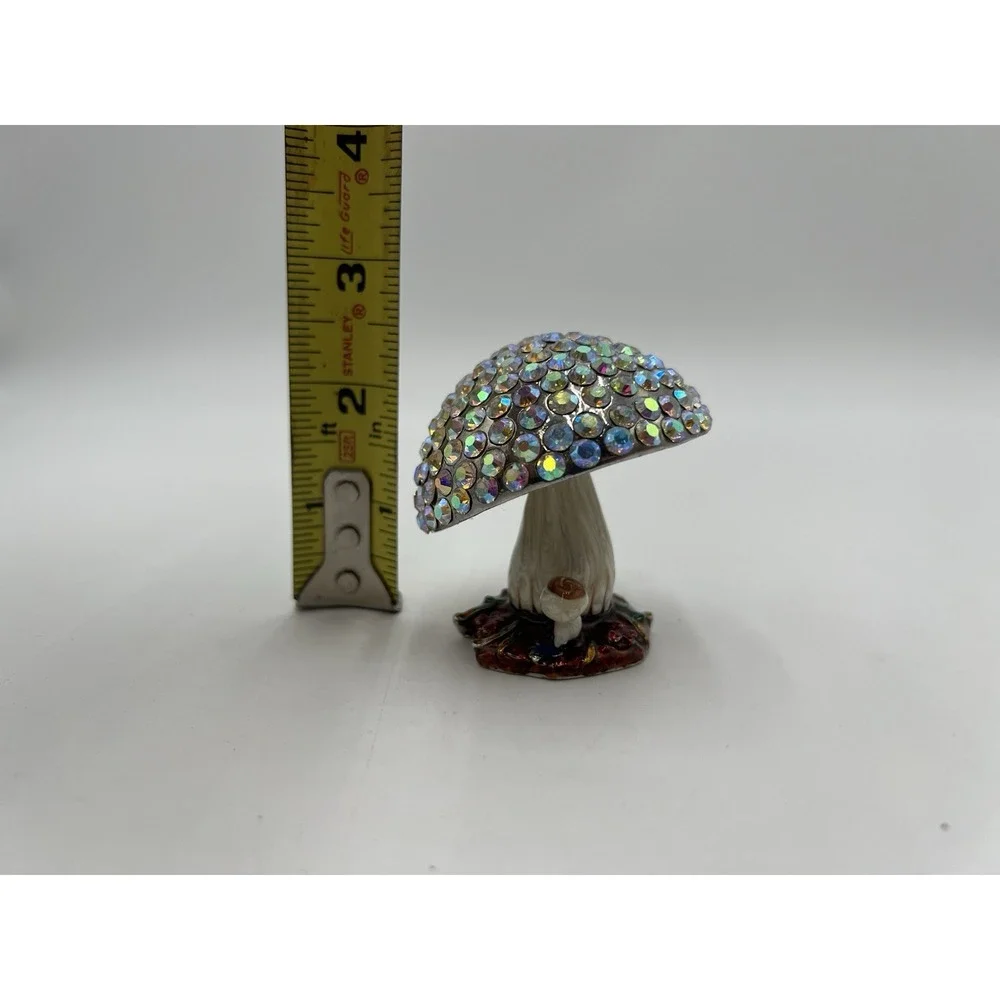 AB Crystal Mushroom Trinket Box Enamel Hinged Jewelry Keepsake‎ Box